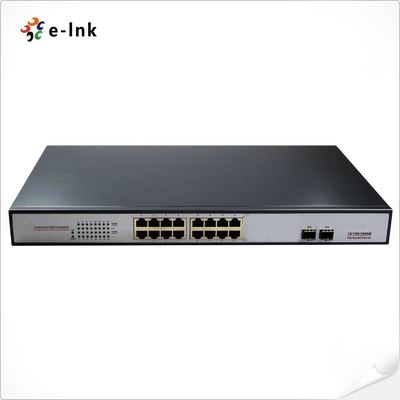 AC 100V - 240V Ethernet POE Switch 16 Port 1000M 802.3at 2 1000M SFP Ports