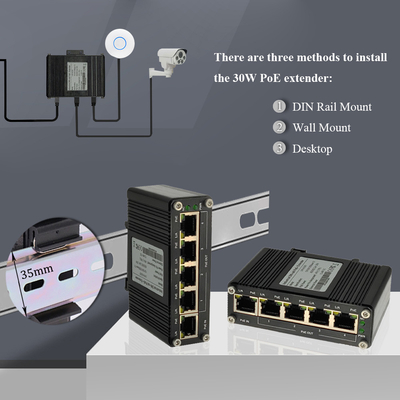 IP40 Industrial PoE Extender 1 Port 802.3bt PoE To 4 Port 802.3 Af / At Gigabit PoE Repeater
