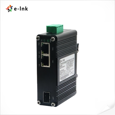 Mini Industrial 1-Port 100/1000X SFP to 2-Port 10/100/1000T 30W PoE+ Media Converter