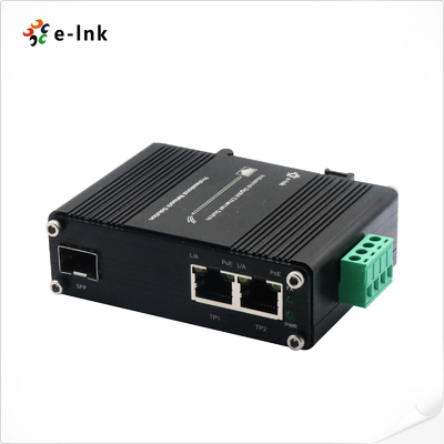 Mini Industrial 1-Port 100/1000X SFP to 2-Port 10/100/1000T 30W PoE+ Media Converter