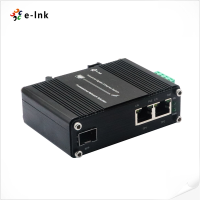 Mini Industrial 1-Port 100/1000X SFP to 2-Port 10/100/1000T 30W PoE+ Media Converter