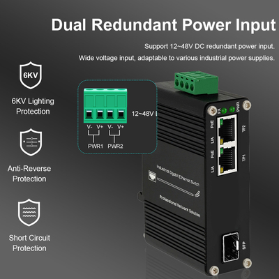 Outdoor Industrial PoE Media Converter 2 Port 10/100/1000T 802.3at 30w To 1 Port 100/1000x SFP