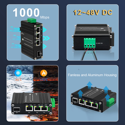 Outdoor Industrial 3 Port Gigabit 30w 802.3at PoE Switch With 1 Port 100/1000x SFP Fiber