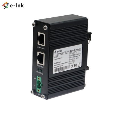 12~48V DC Industrial PoE Injector 30W 10G Data Rate for Outdoor Din Rail Installation