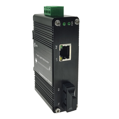 Micro Industrial Media Converter with 100BASE-FX to 10/100BASE-T 30W PoE+ Ports