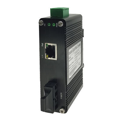 Micro Industrial Media Converter with 100BASE-FX to 10/100BASE-T 30W PoE+ Ports
