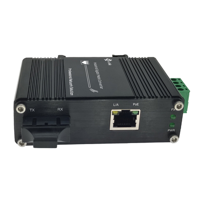 Micro Industrial Media Converter with 100BASE-FX to 10/100BASE-T 30W PoE+ Ports