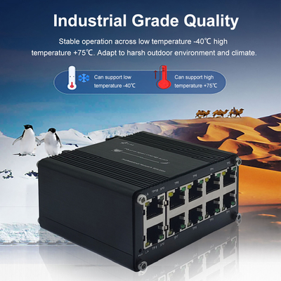 Mini Industrial Ethernet Switch 10 Port 10/100/1000BASE-T GE 12~48V DC