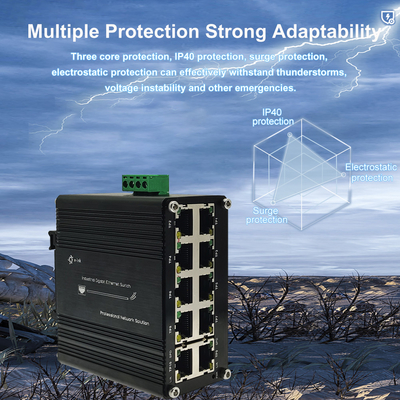 Mini Industrial Ethernet Switch 10 Port 10/100/1000BASE-T GE 12~48V DC