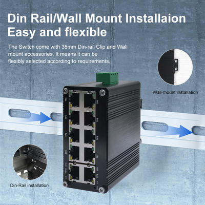 Mini Industrial Ethernet Switch 10 Port 10/100/1000BASE-T GE 12~48V DC