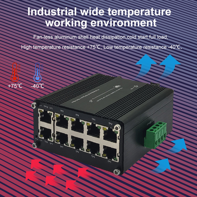 Mini Industrial Ethernet Switch 10 Port 10/100/1000BASE-T GE 12~48V DC