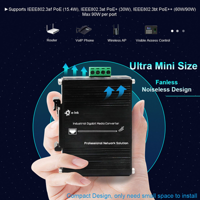 Mini Industrial 2-Port 10/100/1000T 802.3at PoE + 2-Port 100/1000Base-X SFP Ethernet Switch