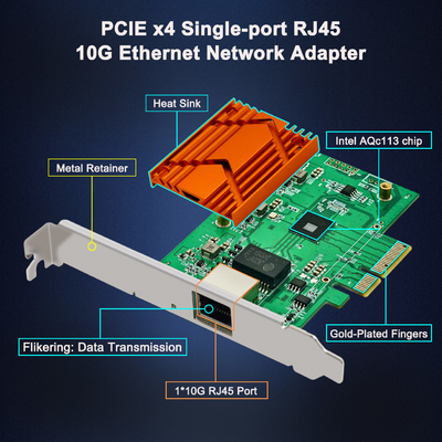 PCIe x4 Single-port RJ45 10G Ethernet Network Adapter for Windows, Linux, Ubuntu