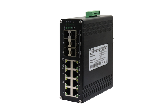 Gigabit Industrial PoE+ Switch, 8x RJ45 + 6x SFP, 802.3at DIN Rail Mount
