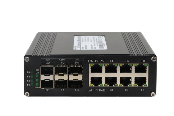 Gigabit Industrial PoE+ Switch, 8x RJ45 + 6x SFP, 802.3at DIN Rail Mount