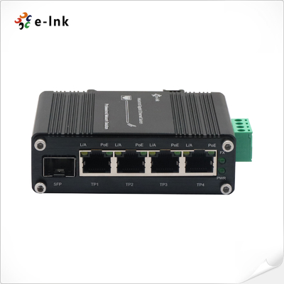 Mini Industrial Fiber Ethernet Switch 4 Port 10/100/1000T To 1-Port SFP Uplink Gigabit PoE Voltage Booster