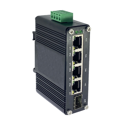 Mini 4-Port PoE + 1-Port SFP Industrial Ethernet Switch, 12~48VDC Voltage Booster