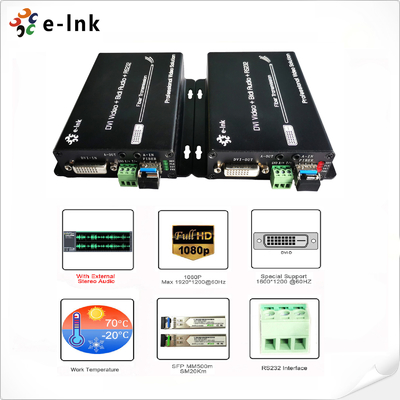 Multifunctional DVI + 1Ch Bidirectional Stereo Audio + 1Ch RS232 over Fiber Optic Extender