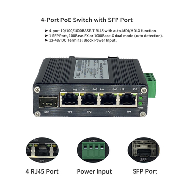 TX + Uplink Port Industrial Hardened Ethernet POE Switch 1 SFP 4 PoE